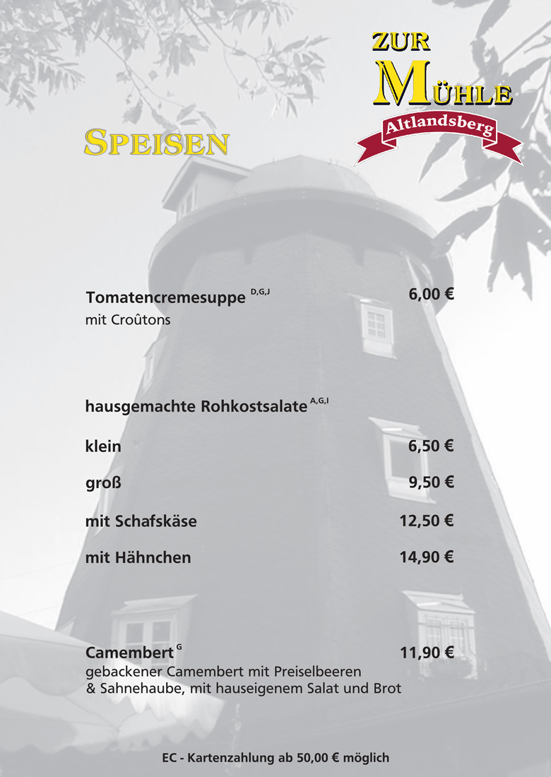 Speisekarte Zur Mühle Altlandsberg