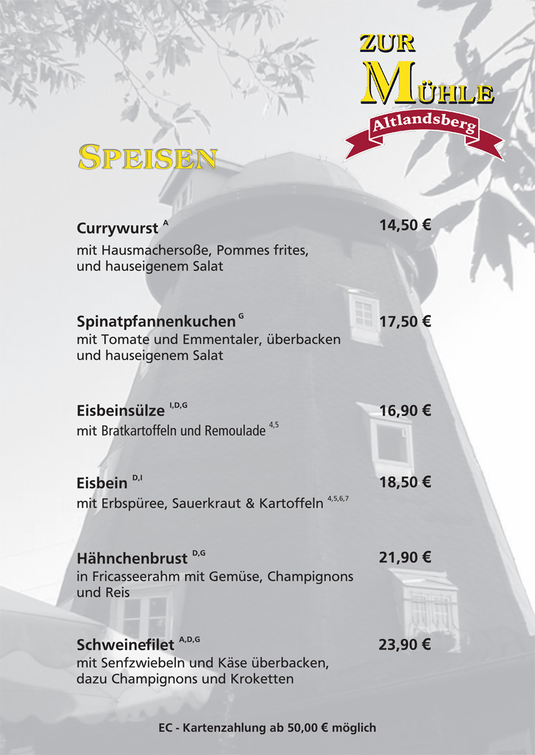 Speisekarte Zur Mühle Altlandsberg
