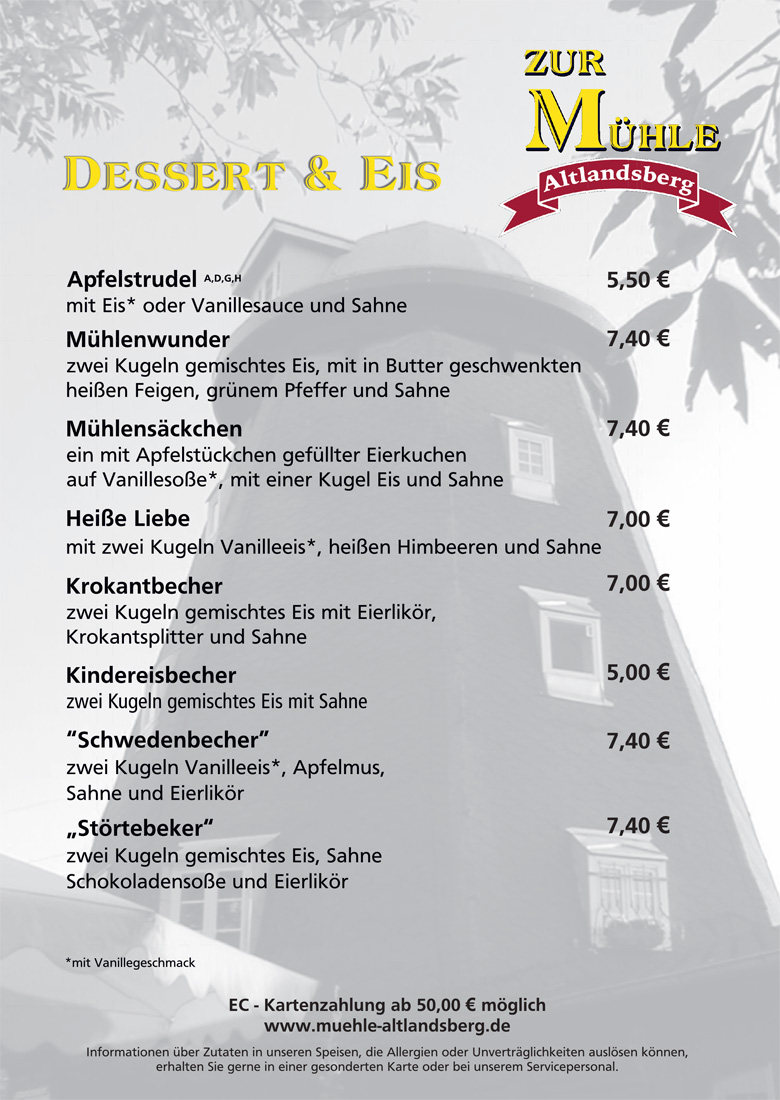 Speisekarte Zur Mühle Altlandsberg